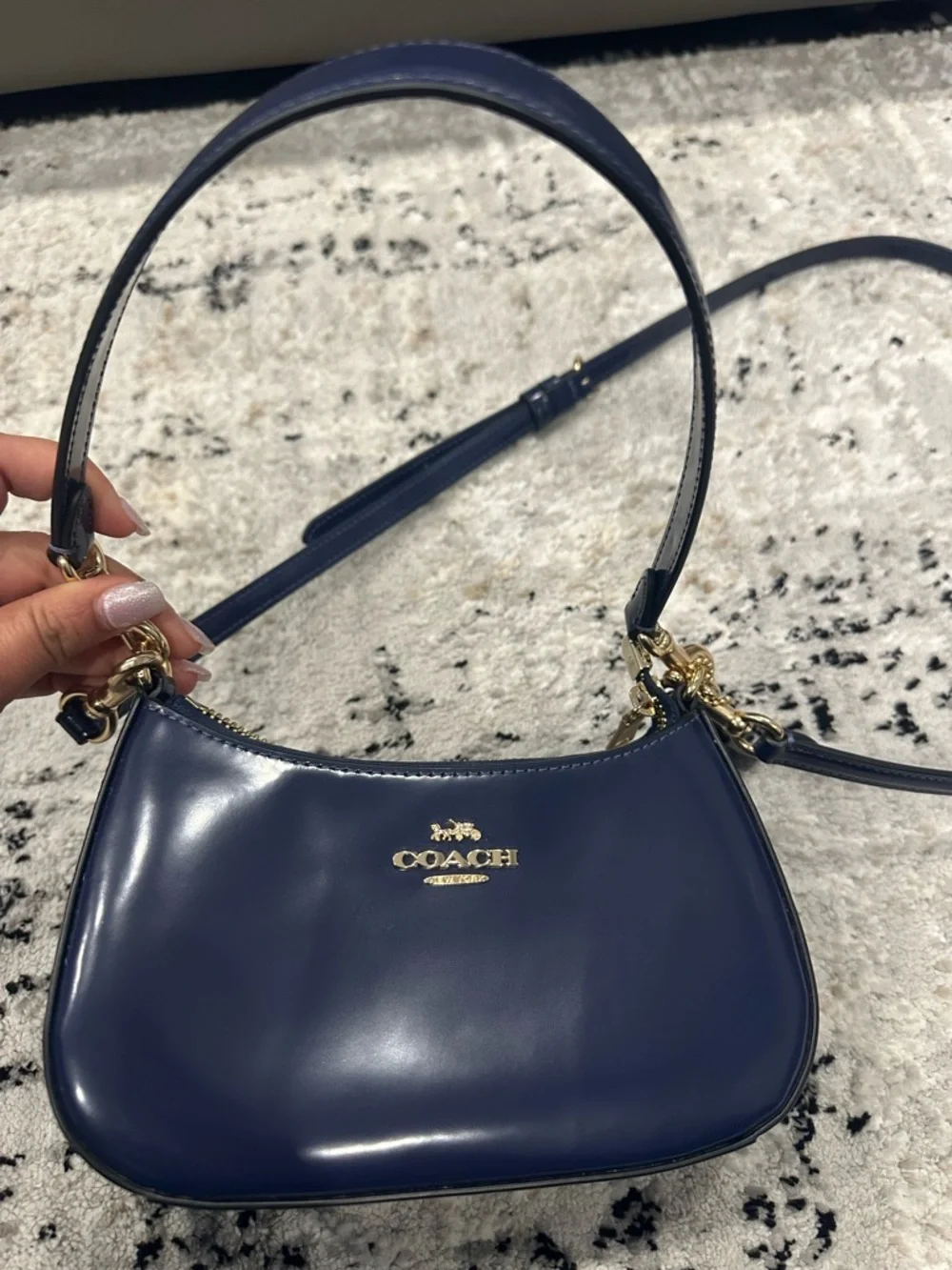 Coach Navy Patent Leather Mini Hobo Crossbody with Gold Hardware - Picture 5 of 5